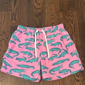 chubbies Pink Swim Shorts with Teal Alligator Motif